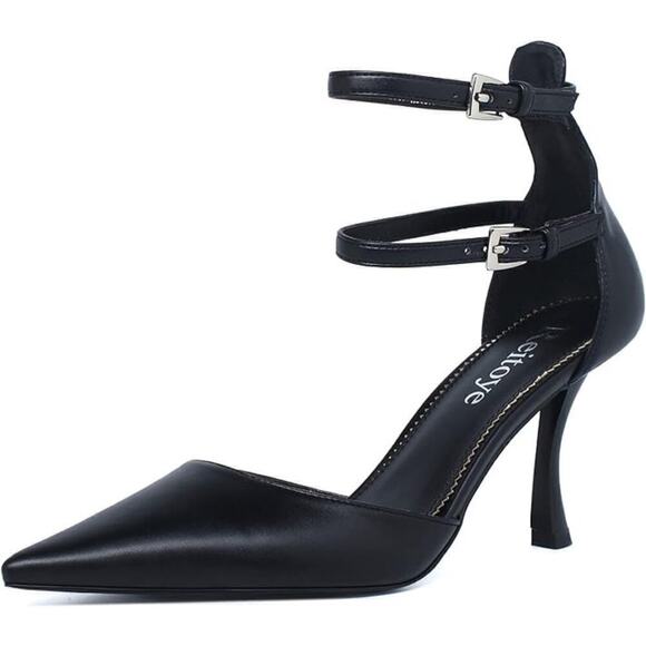 Women's D'Orsay Pumps Pointed Toe Ankle Strap Sandals Pump Heels Black - Picture 1 of 6